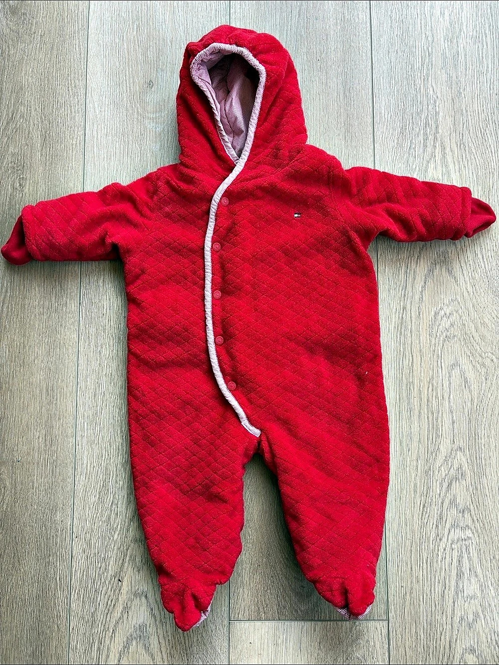 Tommy Hilfiger Red Quilted Hooded Footie Baby ONE SIZE , fits up to 6M